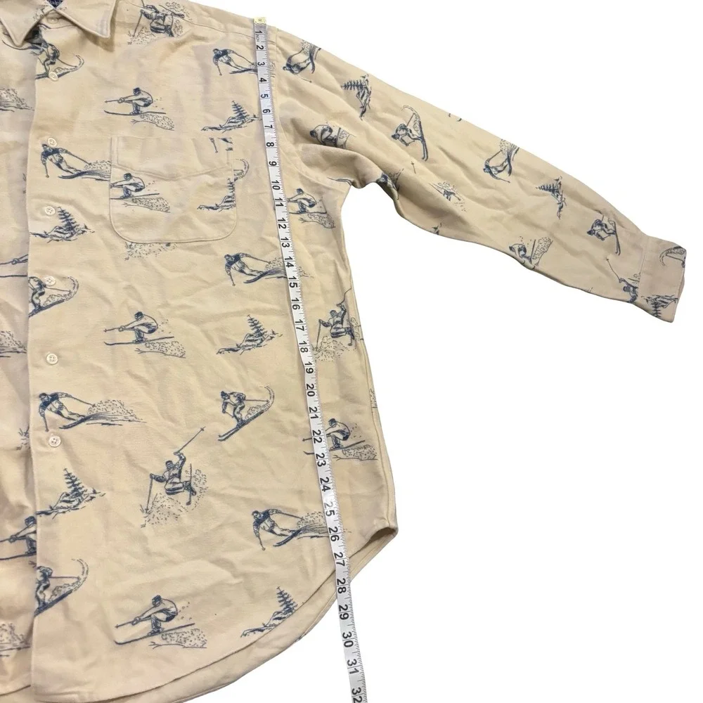 Polo Ralph Lauren Marlowe Mens Cream Blue Skier Print Flannel‎ Shirt Large L